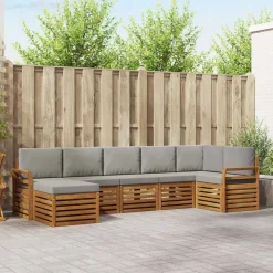 vidaXL Sofasæt med pude 7 pcs Naturlig og Lys Grå Massivt Akacietræ