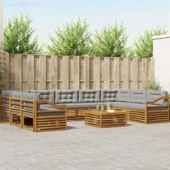 vidaXL Sofasæt med pude 10 pcs Naturlig og Lys Grå Massivt Akacietræ