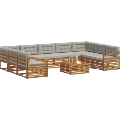 vidaXL Sofasæt med pude 10 pcs Naturlig og Lys Grå Massivt Akacietræ