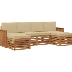 vidaXL Sofasæt med pude 6 pcs Naturlig og Beige Massivt Akacietræ