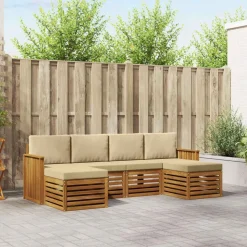 vidaXL Sofasæt med pude 6 pcs Naturlig og Beige Massivt Akacietræ