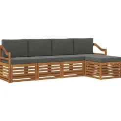 vidaXL Sofasæt med pude 5 pcs Naturlig og Antracit Massivt Akacietræ
