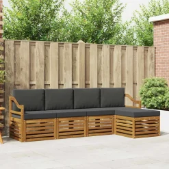 vidaXL Sofasæt med pude 5 pcs Naturlig og Antracit Massivt Akacietræ
