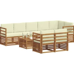 vidaXL Sofasæt med pude 9 pcs Naturlig og Fløde Massivt Akacietræ