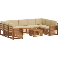 vidaXL Sofasæt med pude 10 pcs Naturlig og Beige Massivt Akacietræ