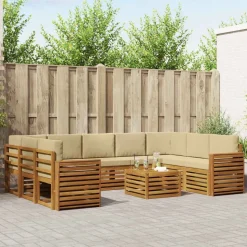 vidaXL Sofasæt med pude 10 pcs Naturlig og Beige Massivt Akacietræ