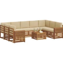 vidaXL Sofasæt med pude 10 pcs Naturlig og Beige Massivt Akacietræ