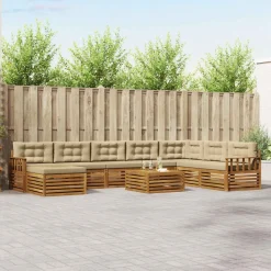 vidaXL Sofasæt med pude 9 pcs Naturlig og Beige Massivt Akacietræ