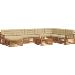 vidaXL Sofasæt med pude 9 pcs Naturlig og Beige Massivt Akacietræ