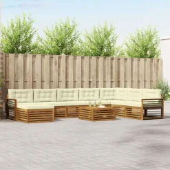 vidaXL Sofasæt med pude 9 pcs Naturlig og Fløde Massivt Akacietræ