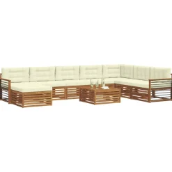 vidaXL Sofasæt med pude 9 pcs Naturlig og Fløde Massivt Akacietræ