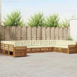 vidaXL Sofasæt med pude 8 pcs Naturlig og Fløde Massivt Akacietræ