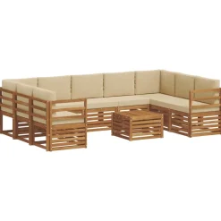 vidaXL Sofasæt med pude 10 pcs Naturlig og Beige Massivt Akacietræ