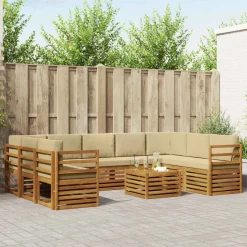 vidaXL Sofasæt med pude 10 pcs Naturlig og Beige Massivt Akacietræ