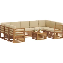 vidaXL Sofasæt med pude 10 pcs Naturlig og Beige Massivt Akacietræ
