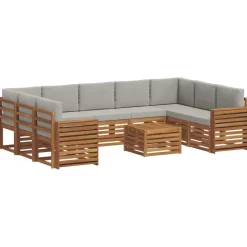 vidaXL Sofasæt med pude 10 pcs Naturlig og Lys Grå Massivt Akacietræ