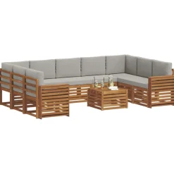 vidaXL Sofasæt med pude 10 pcs Naturlig og Lys Grå Massivt Akacietræ