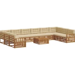 vidaXL Sofasæt med pude 11 pcs Naturlig og Beige Massivt Akacietræ