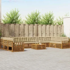 vidaXL Sofasæt med pude 11 pcs Naturlig og Beige Massivt Akacietræ
