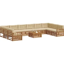 vidaXL Sofasæt med pude 11 pcs Naturlig og Beige Massivt Akacietræ