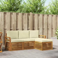 vidaXL Sofasæt med pude 4 pcs Naturlig og Fløde Massivt Akacietræ
