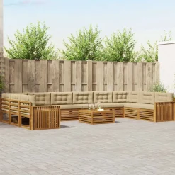 vidaXL Sofasæt med pude 11 pcs Naturlig og Beige Massivt Akacietræ