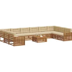 vidaXL Sofasæt med pude 11 pcs Naturlig og Beige Massivt Akacietræ