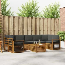 vidaXL Sofasæt med pude 8 pcs Naturlig og Antracit Massivt Akacietræ
