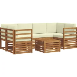vidaXL Sofasæt med pude 7 pcs Naturlig og Fløde Massivt Akacietræ