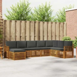 vidaXL Sofasæt med pude 8 pcs Naturlig og Antracit Massivt Akacietræ