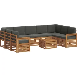 vidaXL Sofasæt med pude 10 pcs Naturlig og Antracit Massivt Akacietræ