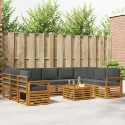 vidaXL Sofasæt med pude 10 pcs Naturlig og Antracit Massivt Akacietræ