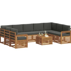 vidaXL Sofasæt med pude 10 pcs Naturlig og Antracit Massivt Akacietræ