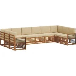 vidaXL Sofasæt med pude 10 pcs Naturlig og Beige Massivt Akacietræ