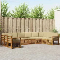 vidaXL Sofasæt med pude 10 pcs Naturlig og Beige Massivt Akacietræ