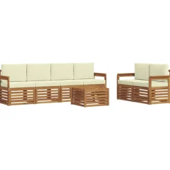 vidaXL Sofasæt med pude 7 pcs Naturlig og Fløde Massivt Akacietræ