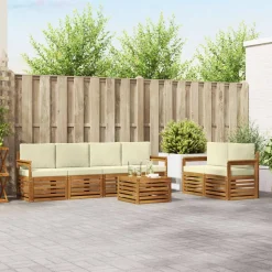 vidaXL Sofasæt med pude 7 pcs Naturlig og Fløde Massivt Akacietræ