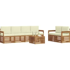 vidaXL Sofasæt med pude 7 pcs Naturlig og Fløde Massivt Akacietræ