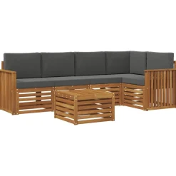 vidaXL Sofasæt med pude 6 pcs Naturlig og Antracit Massivt Akacietræ