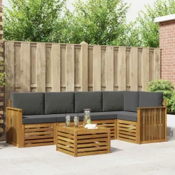 vidaXL Sofasæt med pude 6 pcs Naturlig og Antracit Massivt Akacietræ