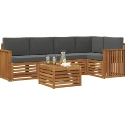 vidaXL Sofasæt med pude 6 pcs Naturlig og Antracit Massivt Akacietræ