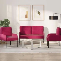 vidaXL Sofasæt med pude 3 pcs Vinrød 115 x 56 x 80 cm Krydsfinér