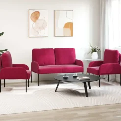 vidaXL Sofasæt med pude 3 pcs Vinrød 115 x 56 x 80 cm Krydsfinér