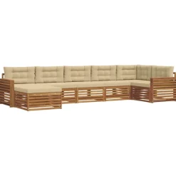 vidaXL Sofasæt med pude 7 pcs Naturlig og Beige Massivt Akacietræ