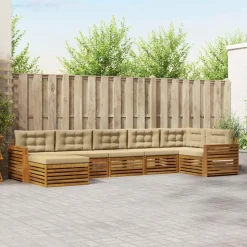 vidaXL Sofasæt med pude 7 pcs Naturlig og Beige Massivt Akacietræ