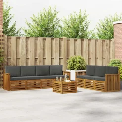 vidaXL Sofasæt med pude 8 pcs Naturlig og Antracit Massivt Akacietræ
