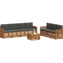 vidaXL Sofasæt med pude 8 pcs Naturlig og Antracit Massivt Akacietræ