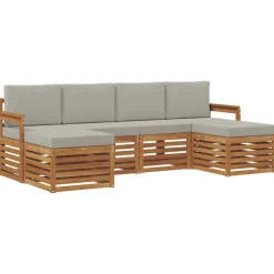 vidaXL Sofasæt med pude 6 pcs Naturlig og Lys Grå Massivt Akacietræ