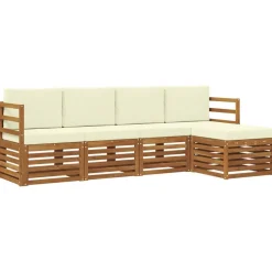 vidaXL Sofasæt med pude 5 pcs Naturlig og Fløde Massivt Akacietræ