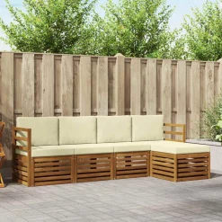 vidaXL Sofasæt med pude 5 pcs Naturlig og Fløde Massivt Akacietræ